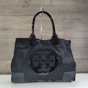 Tory Burch Ella Black Nylon Tote with Patent Trim